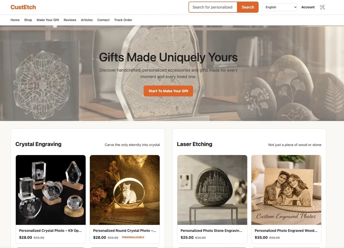 An online e-commerce platform that creates personalized gift