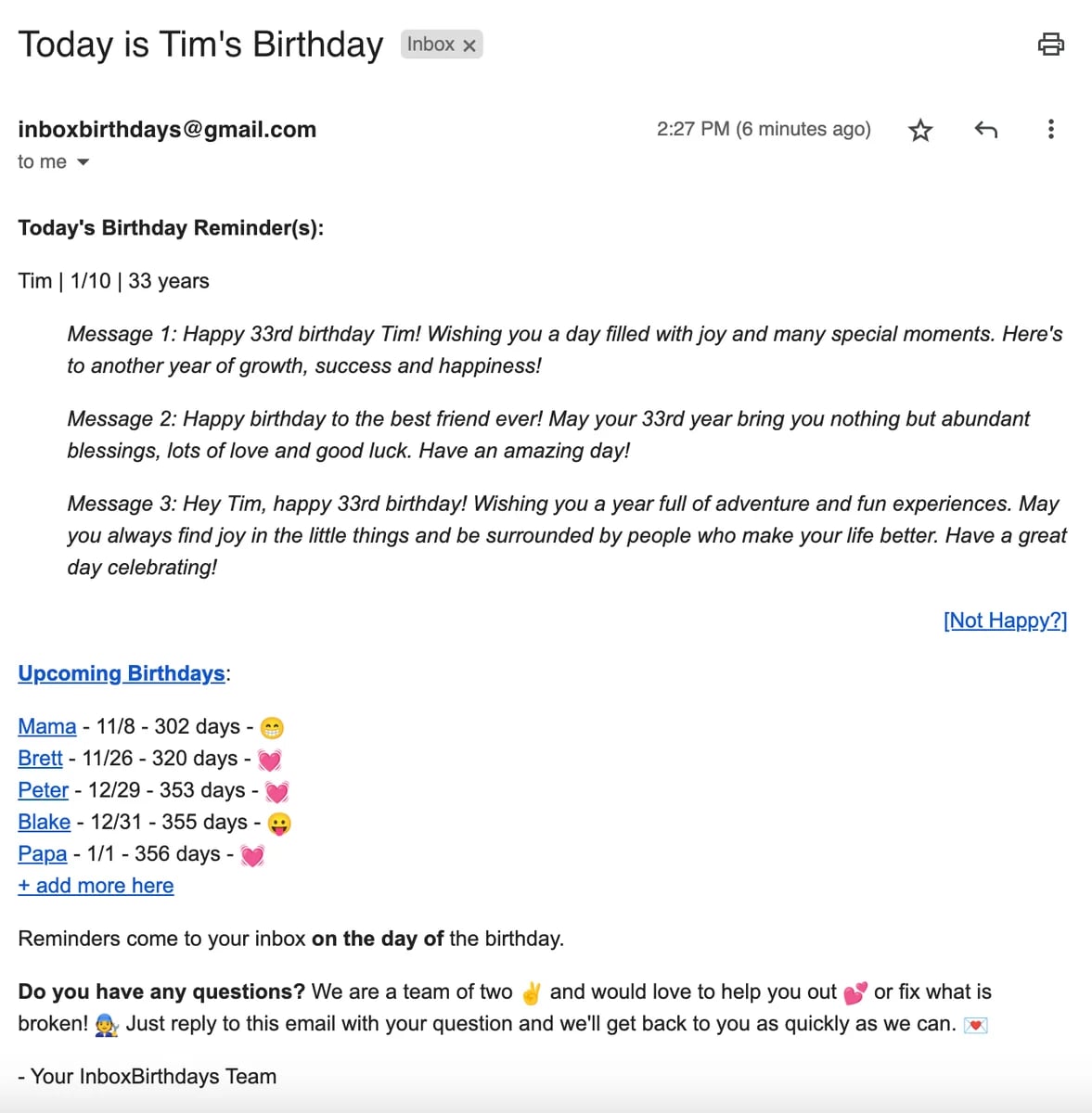 Inbox Birthdays